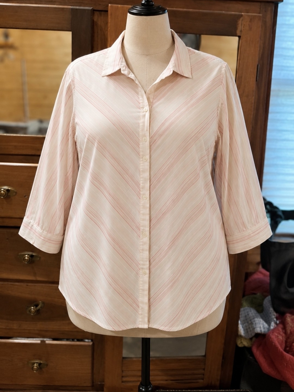 Chico's Blush Pink Striped Button-Down Shirt Plus
